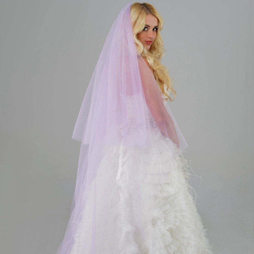 Purple Wedding Veils
 Purple Wedding Veils With Blusher Soft Tulle Metal b 98