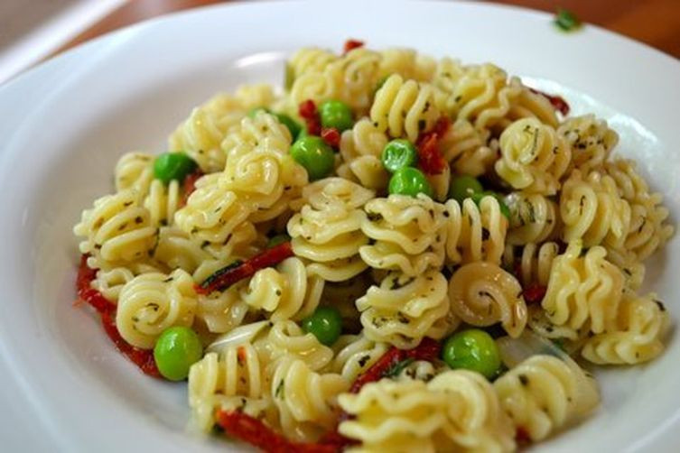 Radiatore Pasta Salad
 Radiatore Pasta with ramps sundried tomatoes and peas