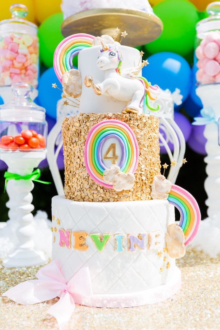 Rainbow And Unicorn Party Ideas
 Kara s Party Ideas Gold Rainbow Unicorn Birthday Party