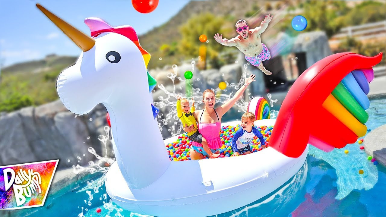 Rainbows And Unicorns Pool Party Ideas
 Giant Rainbow Unicorn FLOATING BALL PIT Swimming Pool