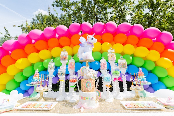 Rainbows And Unicorns Pool Party Ideas
 Kara s Party Ideas Gold Rainbow Unicorn Birthday Party