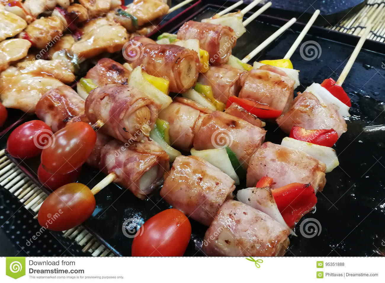 Raw Meat Appetizer
 Appetizer Food Raw Beef Skewer For Barbecue Stock
