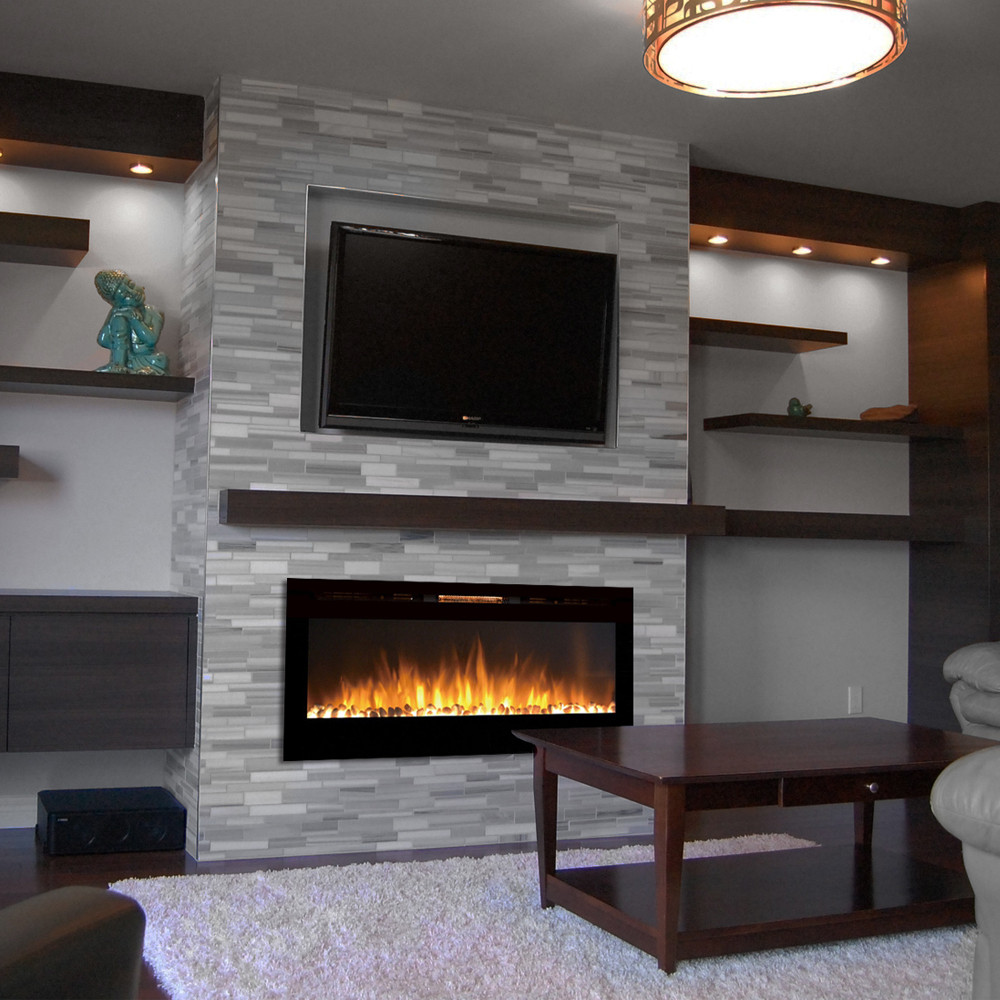 Recessed Wall Mount Electric Fireplace
 Sydney 50 Inch Pebble Recessed Pebble Wall Mounted