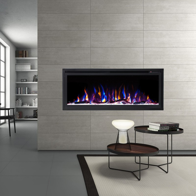 Recessed Wall Mount Electric Fireplace
 New Model 50" Slim Trim Black Built in Recessed Wall