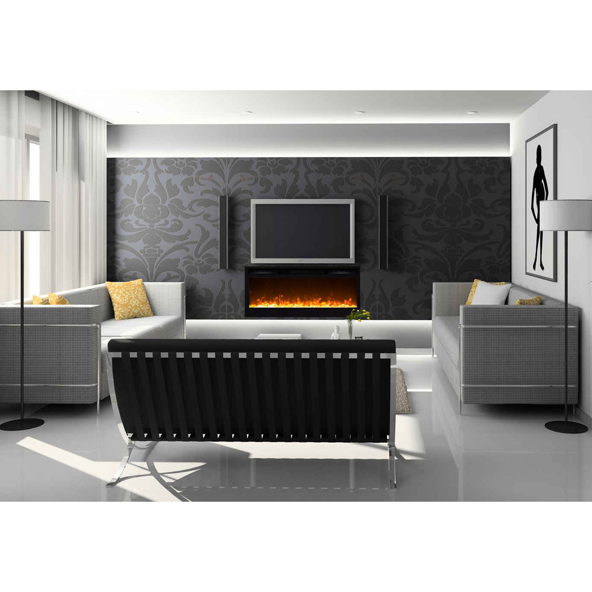 Recessed Wall Mount Electric Fireplace
 Moda Flame 36 Inch Cynergy Crystal Built In Recessed Wall