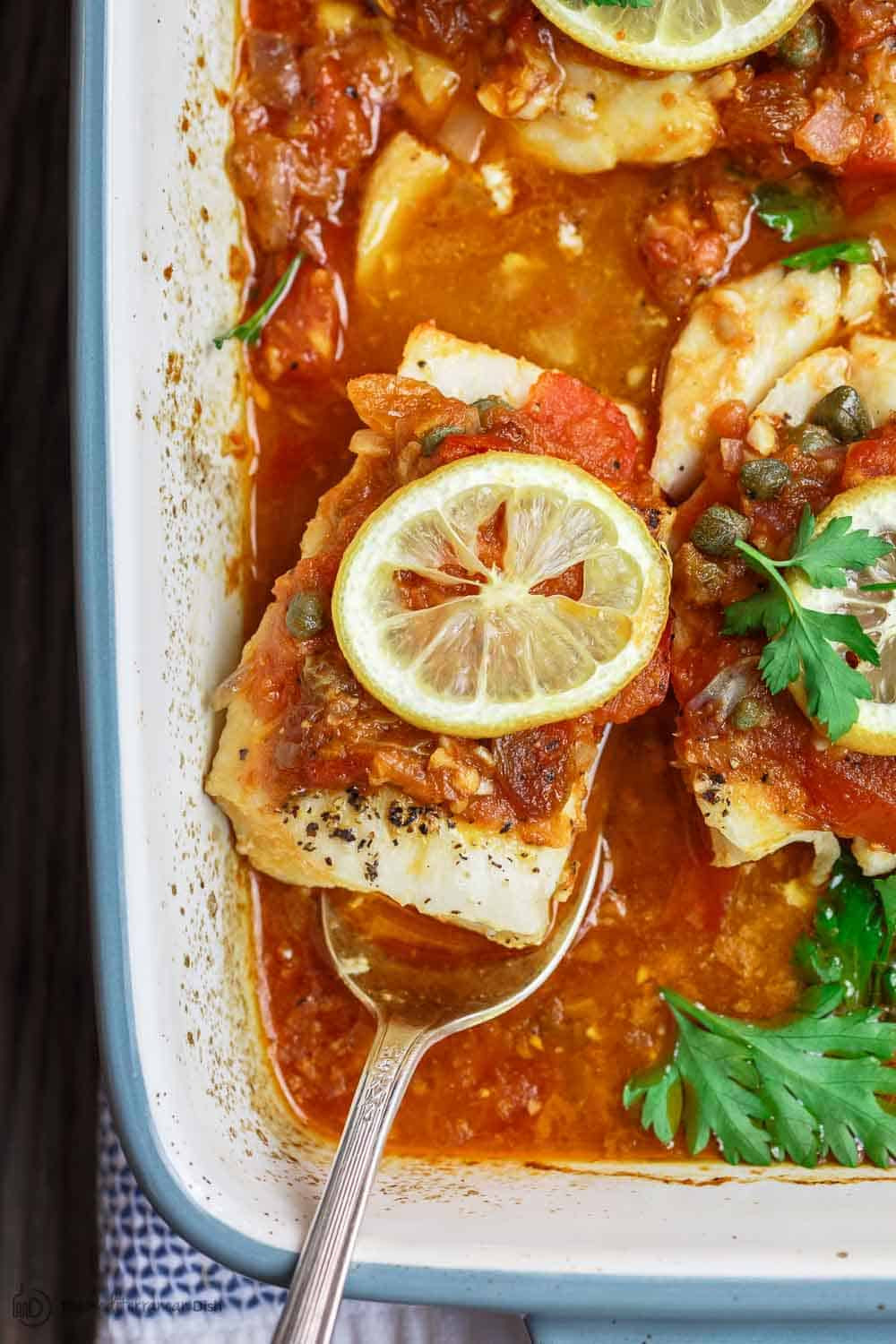 Recipes With Fish
 Mediterranean Baked Fish Recipe with Tomatoes and Capers