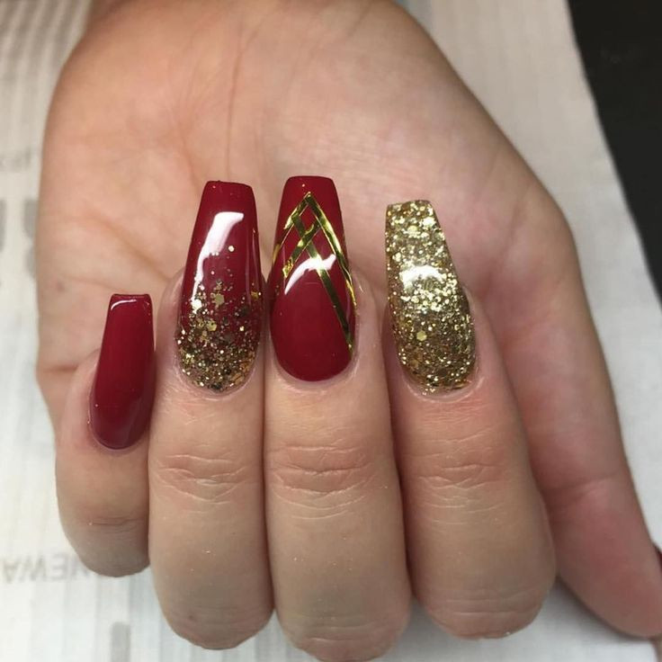 Red And Gold Glitter Nails
 1829 best images about Pretty Nails on Pinterest