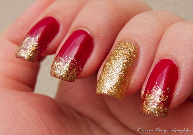 Red And Gold Glitter Nails
 52 Red And Gold Nail Art Designs For Trendy Girls