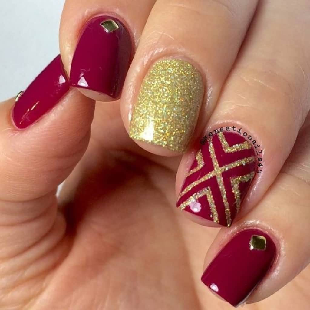 Red And Gold Glitter Nails
 67 Best Red Nail Art Design Ideas