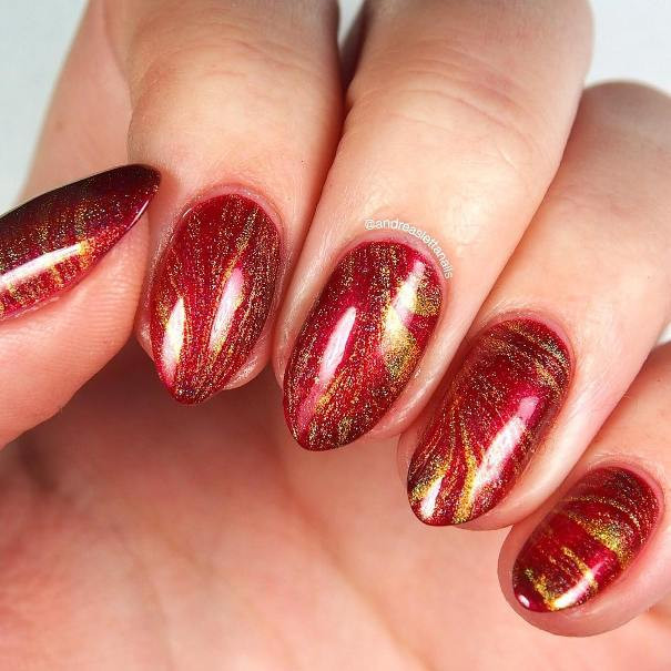 Red And Gold Glitter Nails
 50 Luminous Red and Gold Nail Designs Be Modish