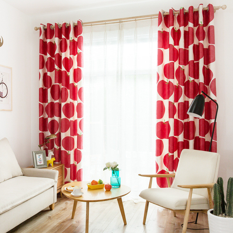 Red Curtains Living Room
 Bright Red And White Apple Bold Modern Curtains For Living