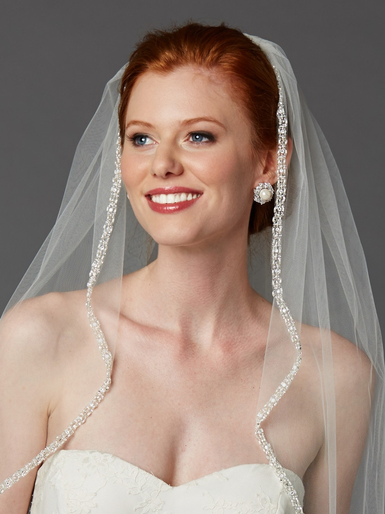 Rhinestone Edge Wedding Veils
 Rhinestone Edge Wedding Veil with Pearls & Beads