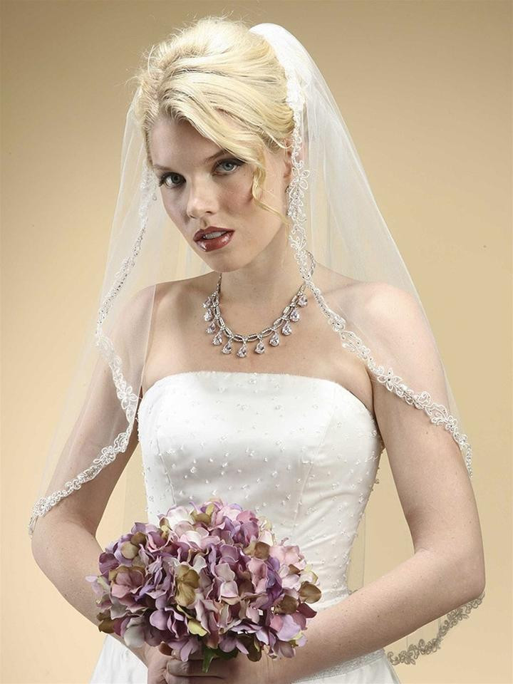 Rhinestone Edge Wedding Veils
 Mariell Rhinestone Edge Mantilla Wedding Veil With Floral