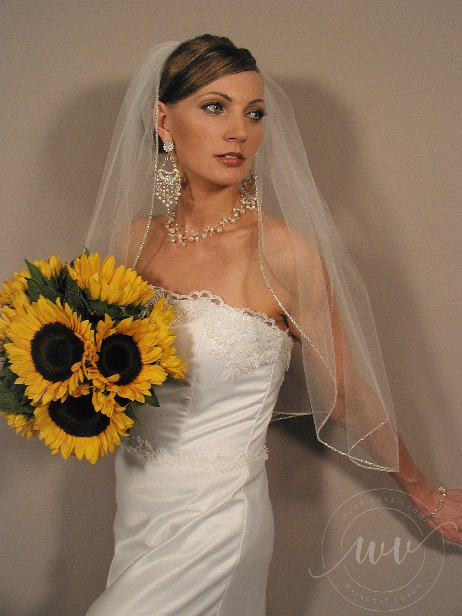 Rhinestone Edge Wedding Veils
 Elbow Length Sparkling Veil with Rhinestone Edge