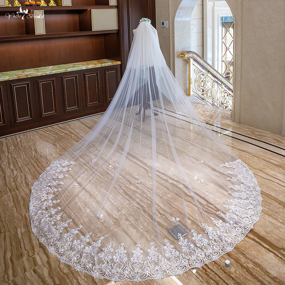 Rhinestone Edge Wedding Veils
 LZP291 4 Meters Long And 3 Meters Wide Bridal Veil Lace