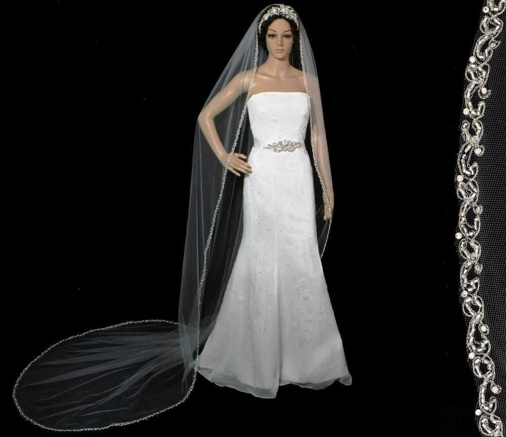 Rhinestone Edge Wedding Veils
 Heavy Crystal Beaded Rhinestone Edge Cathedral Bridal