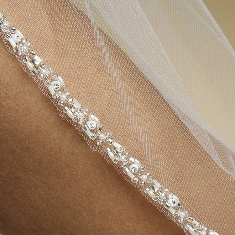 Rhinestone Edge Wedding Veils
 Rhinestone Edge Wedding Veil with Pearls & Beads