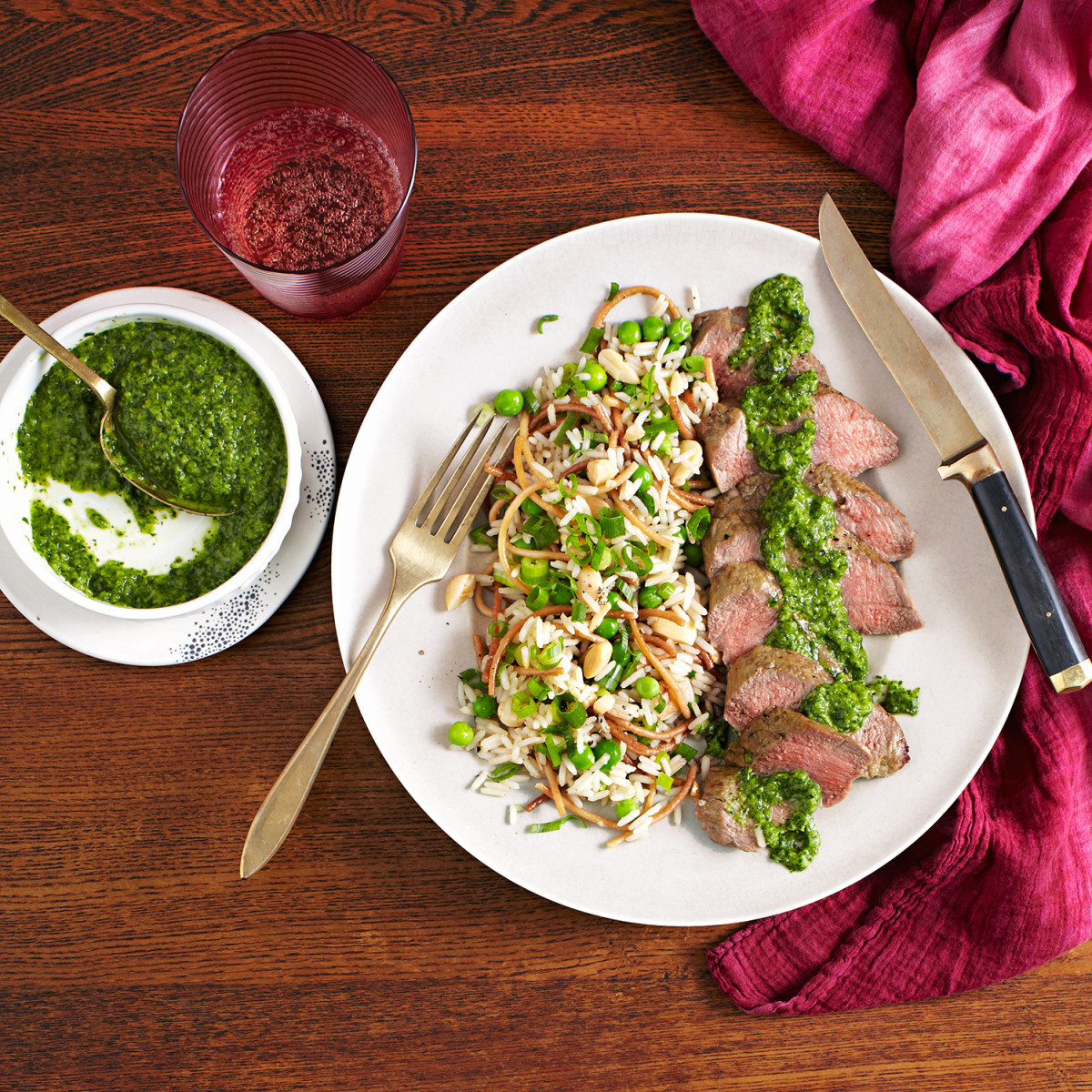 Rice Pilaf Recipe Rachael Ray
 Lamb Loin with Green Chile Mint Chimichurri and Marcona