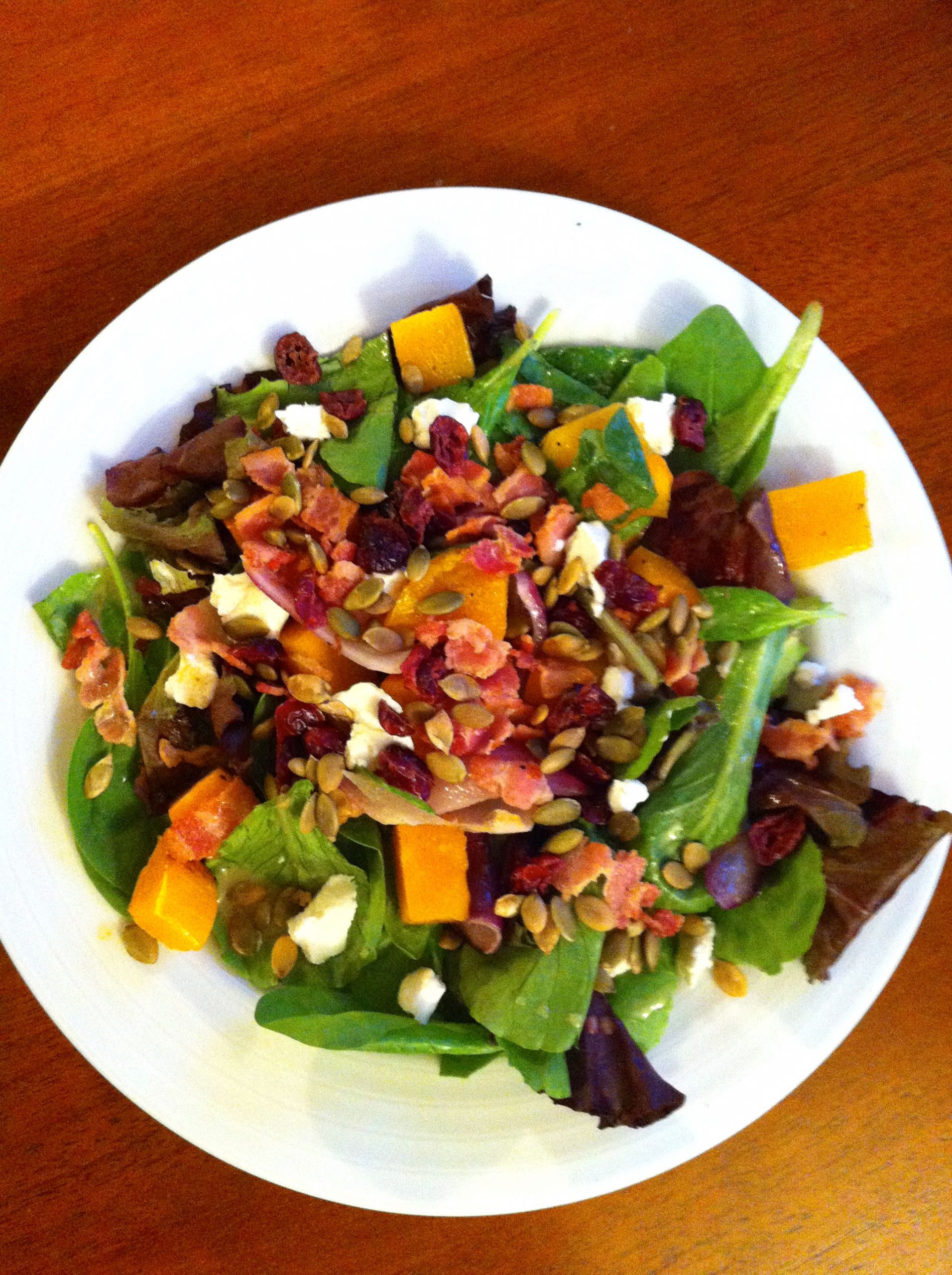 Roasted Butternut Squash Salad
 Roasted Butternut Squash Salad with Warm Bacon Dressing