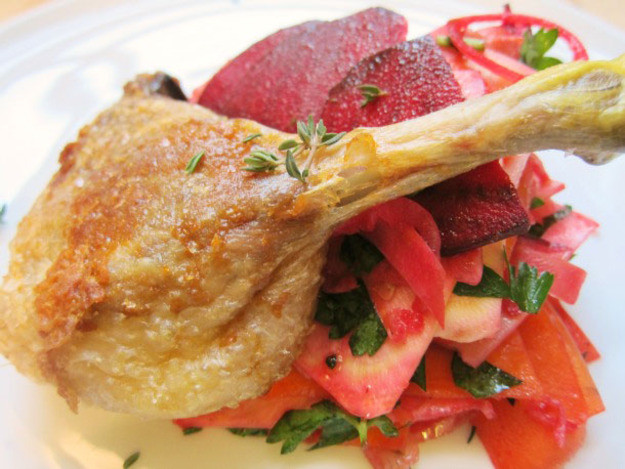 Roasted Duck Leg Recipes
 Slow Roasted Duck Leg and Crunchy Root Ve able Salad