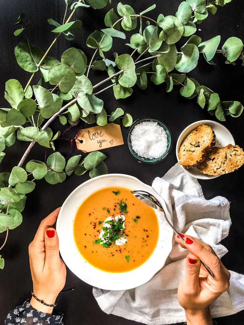 Roasted Sweet Potato Soup
 Roasted Sweet Potato Roasted Garlic & Sumac Soup