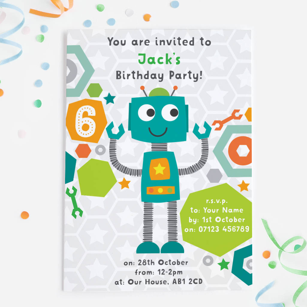 Robot Birthday Invitations
 Robot Birthday Party Invitations By Mondaland