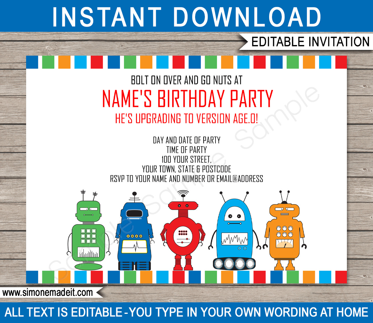 Robot Birthday Invitations
 Robot Party Invitations Template