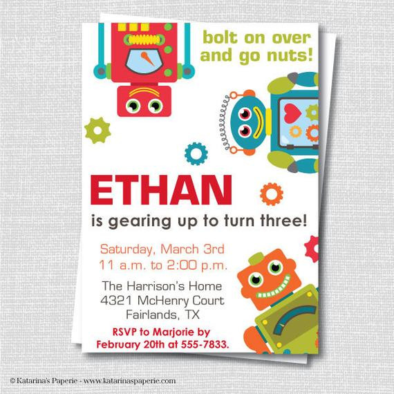 Robot Birthday Invitations
 Robot Birthday Party Invitation Boys Birthday by