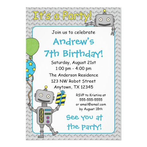 Robot Birthday Invitations
 Robot Birthday Party Invitations 5" X 7" Invitation Card