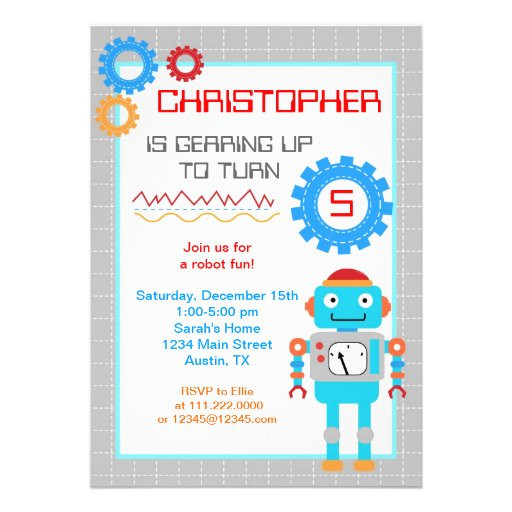 Robot Birthday Invitations
 Robot Birthday Party Invitations 5" X 7" Invitation Card