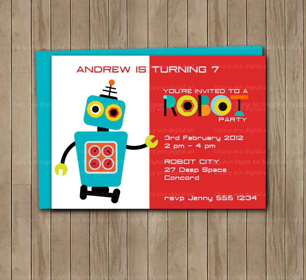 Robot Birthday Invitations
 Robot Birthday Party Invite on Luulla