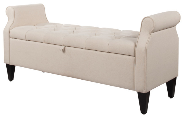 Roll Arm Storage Bench
 Jacqueline Tufted Roll Arm Storage Bench Transitional