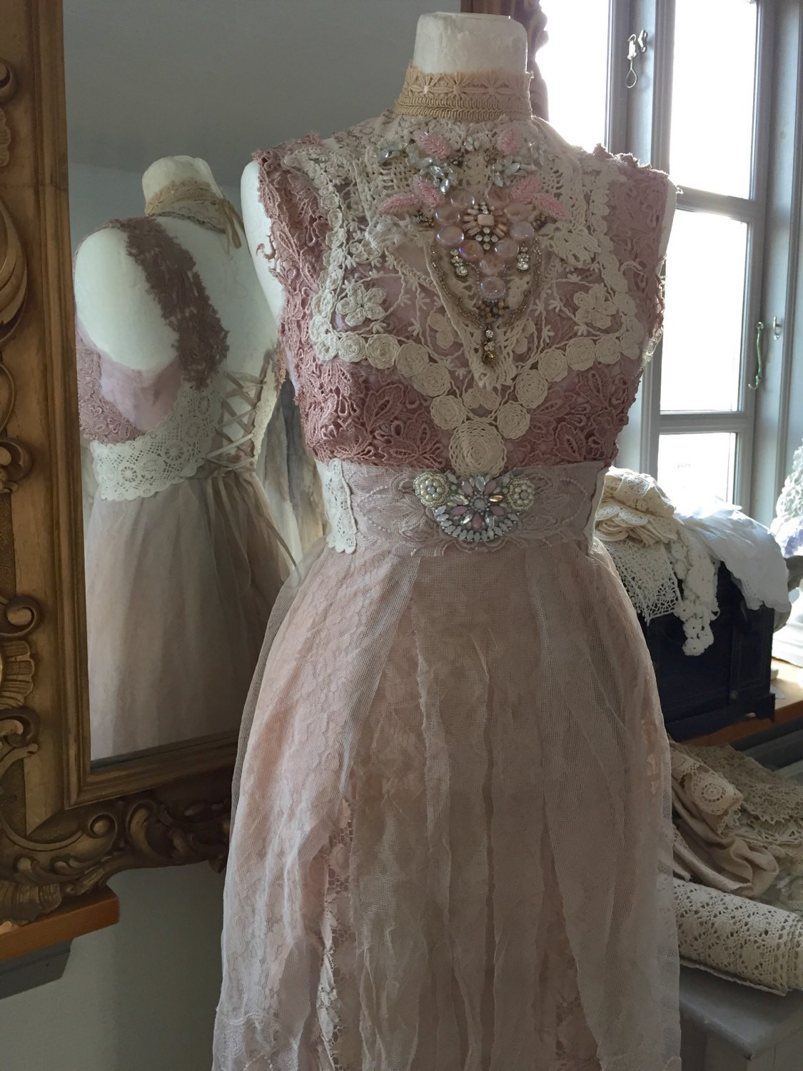 Rose Colored Wedding Dresses
 RESERVED Wedding dress pale pink rose colored fairy wedding