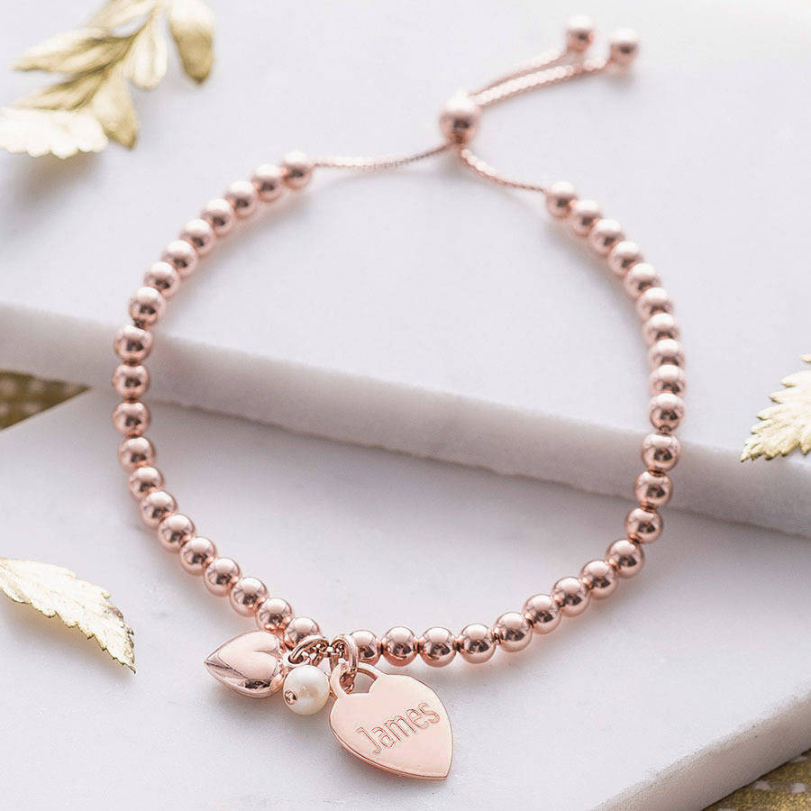 Rose Gold Bracelet
 personalised rose gold ball slider bracelet by