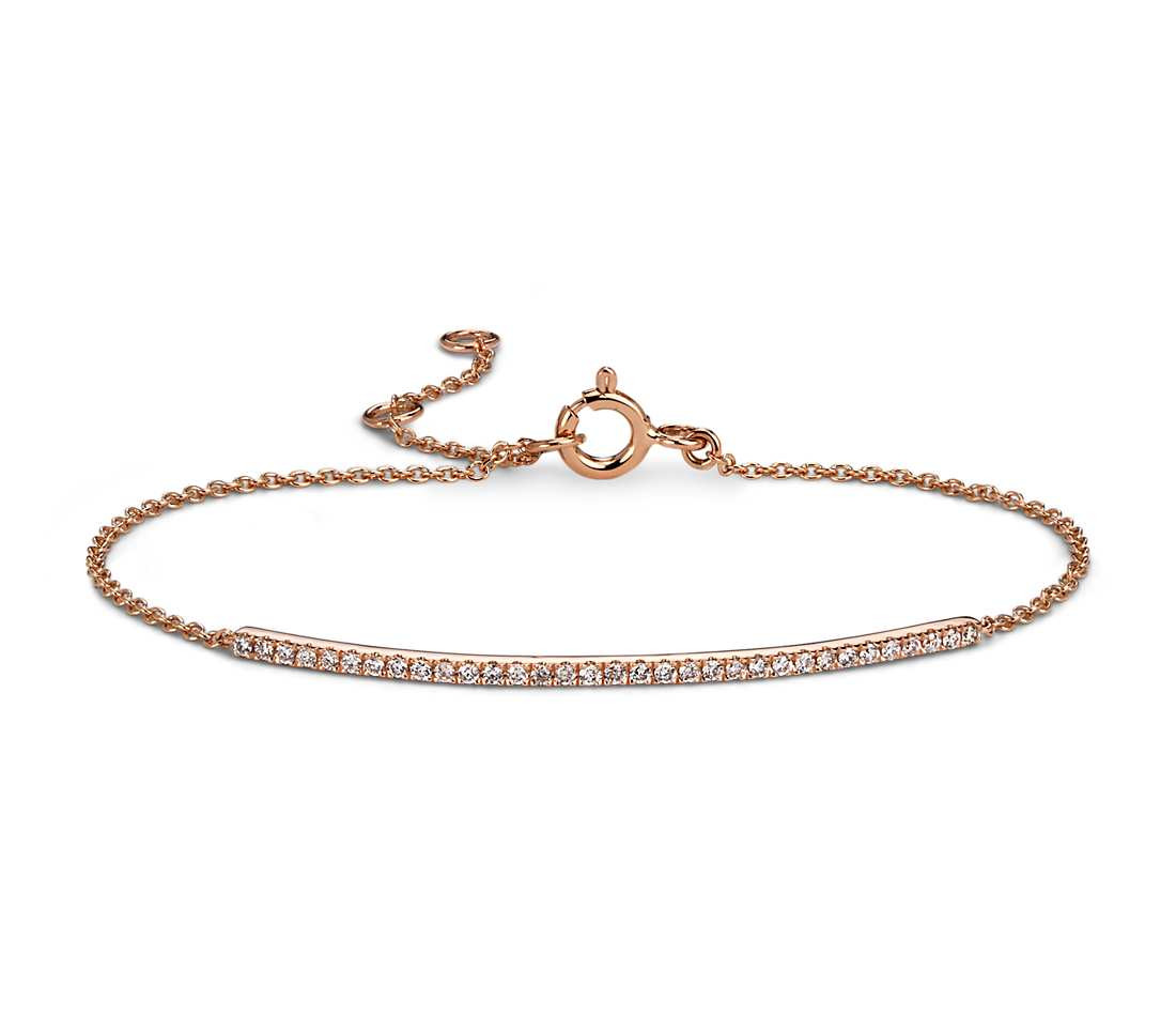 Rose Gold Bracelet
 Delicate Diamond Bar Bracelet in 14k Rose Gold 1 5 ct tw