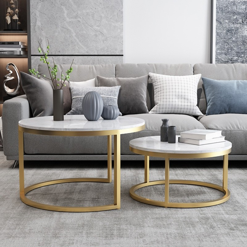 Round Living Room Table
 Nordic Style Coffee Table Gold Metal & White Marble Living