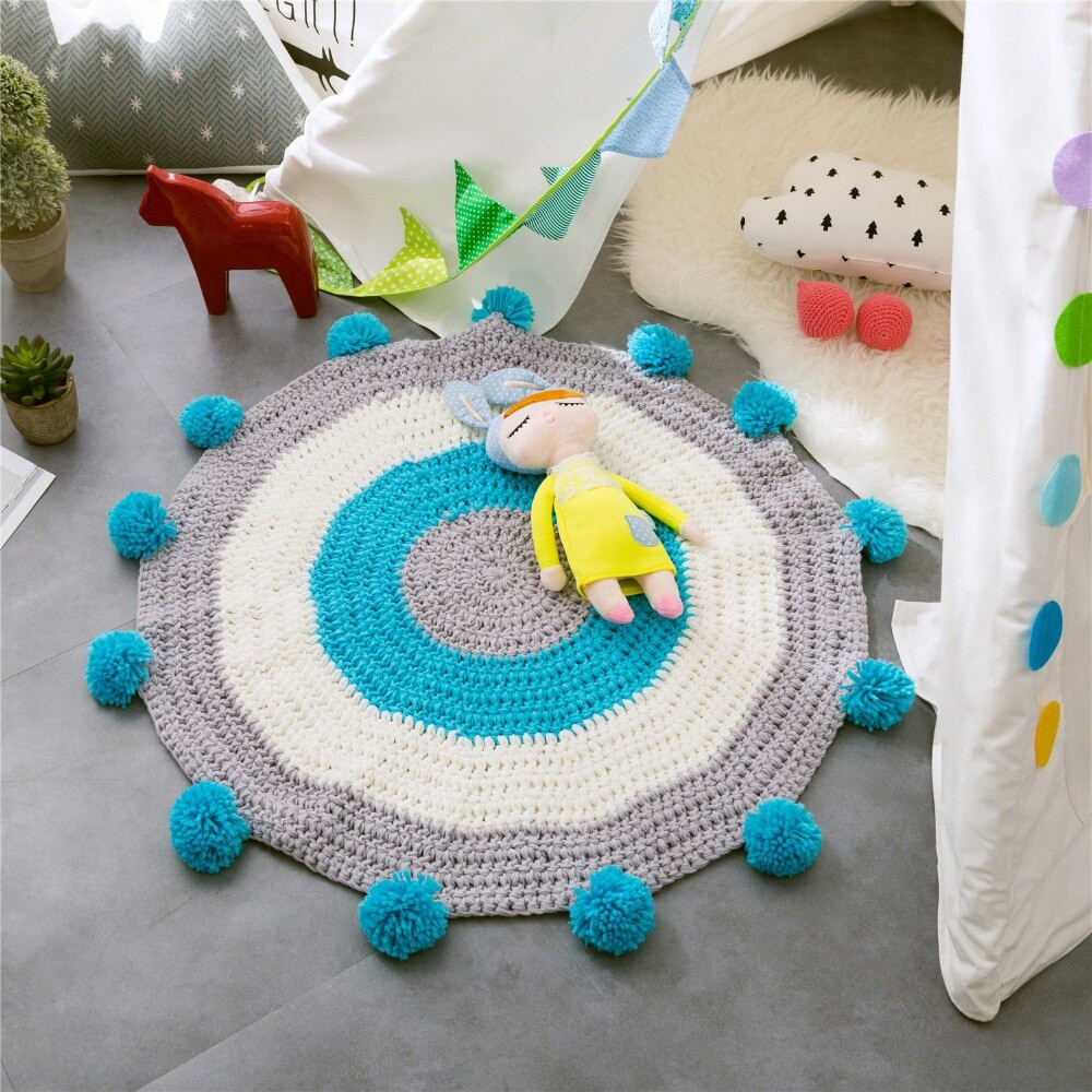 Round Rug Kids Room
 Scandinavian Round Knitted Kids Rug Floor Mat Room Decor