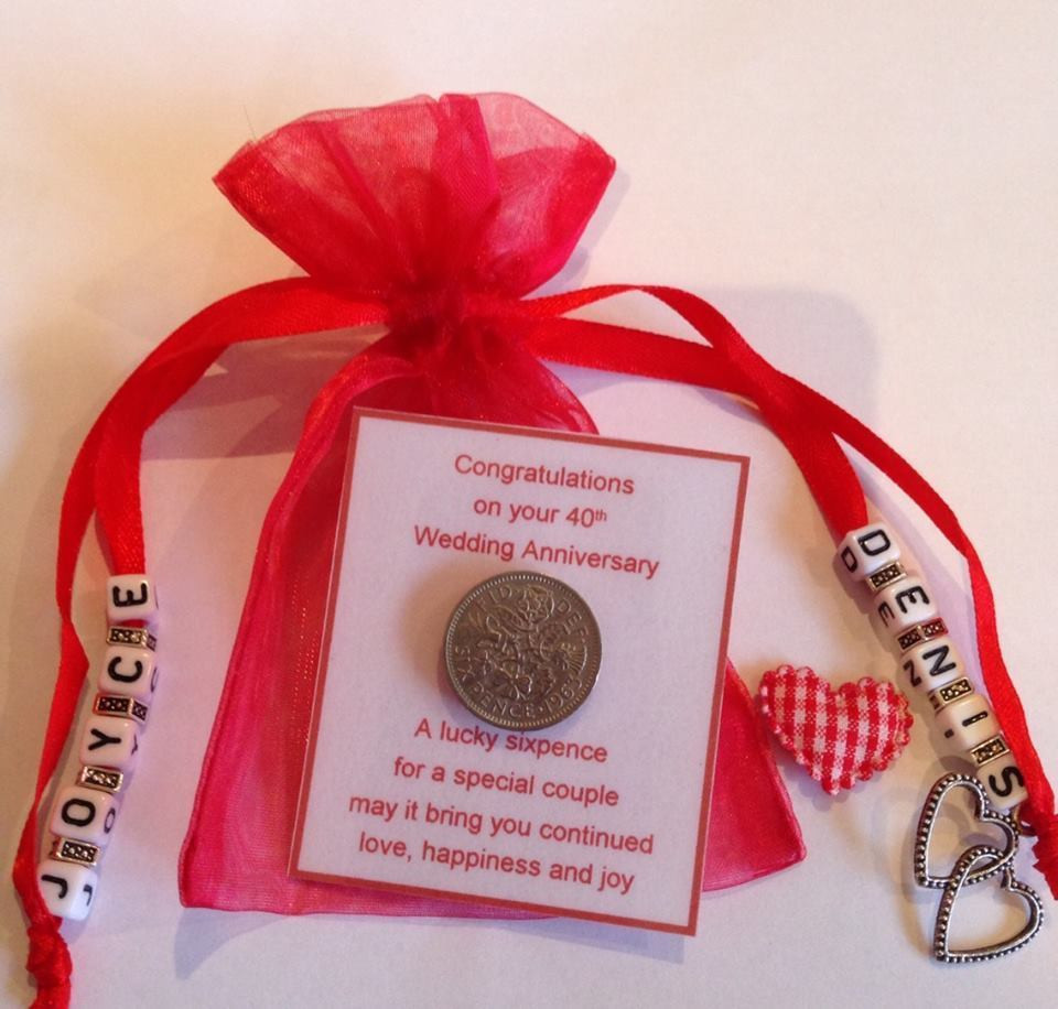 Ruby Wedding Anniversary Gifts
 Personalised Ruby wedding 40th Anniversary Sixpence Gift