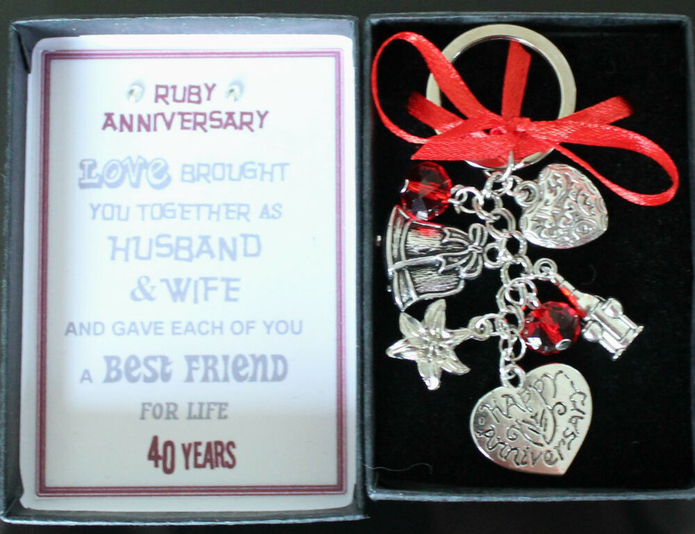 Ruby Wedding Anniversary Gifts
 Happy 40th Ruby Wedding Anniversary Gift Keyring Keepsake