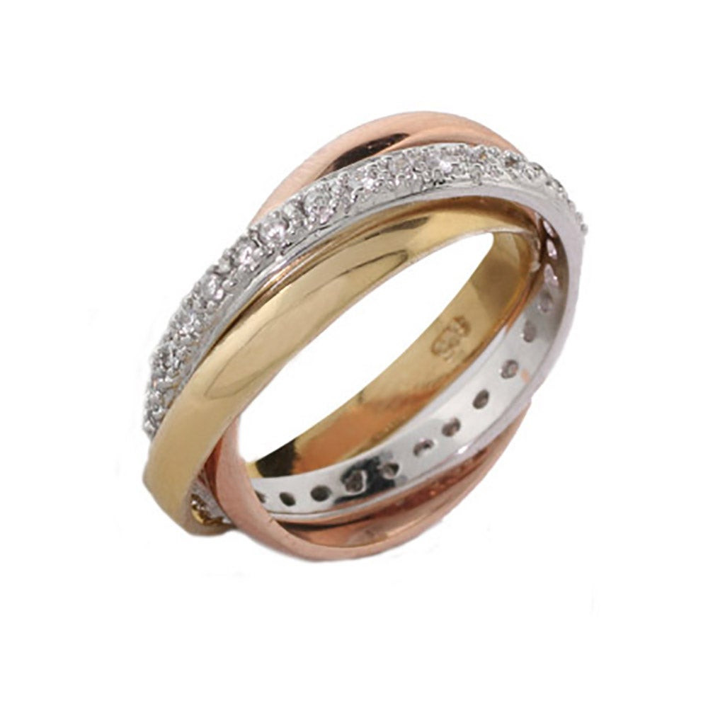 Russian Wedding Band
 Triple Tone Russian Wedding Ring with CZ Band