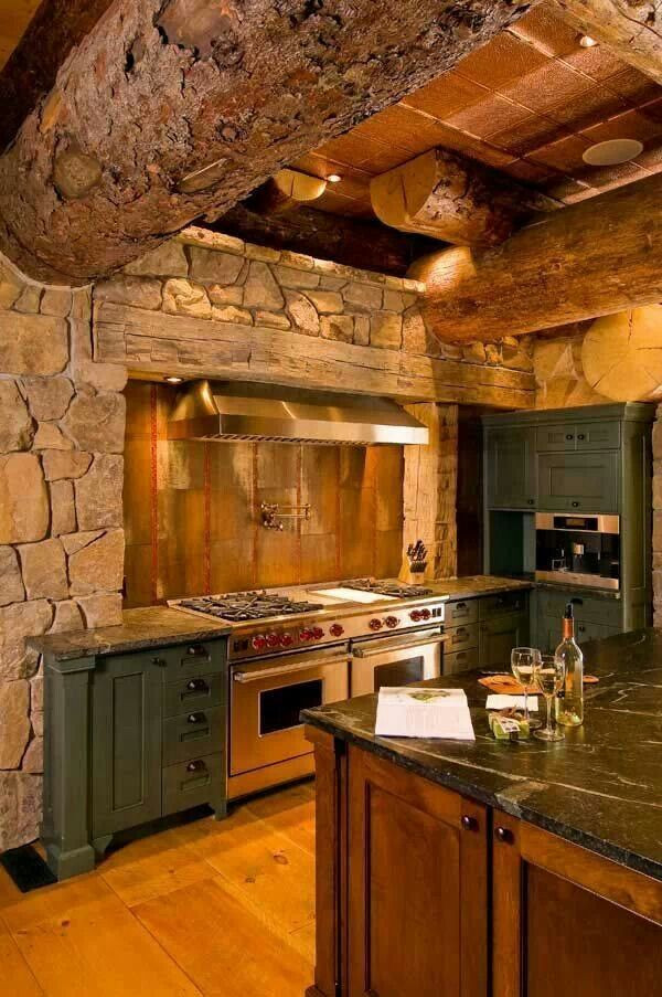 Rustic Cabin Kitchen
 Rustic bark log kitchen Cabin Kitchen Bar Pinterest