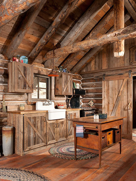 Rustic Cabin Kitchen
 Gorgeous rustic log cabin kitchen from f Grid World