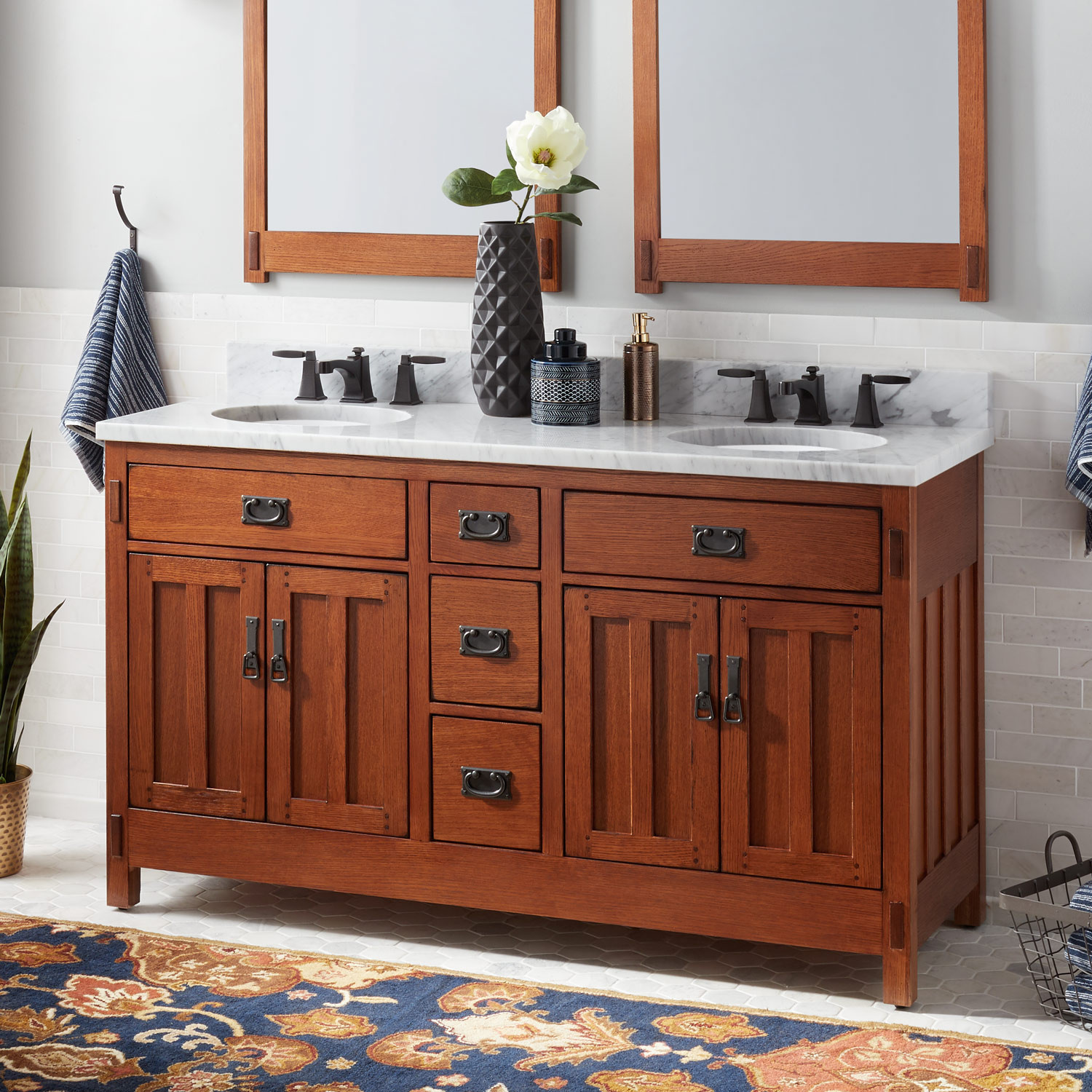 Rustic Double Bathroom Vanity
 60" American Craftsman Double Vanity for Undermount Sinks