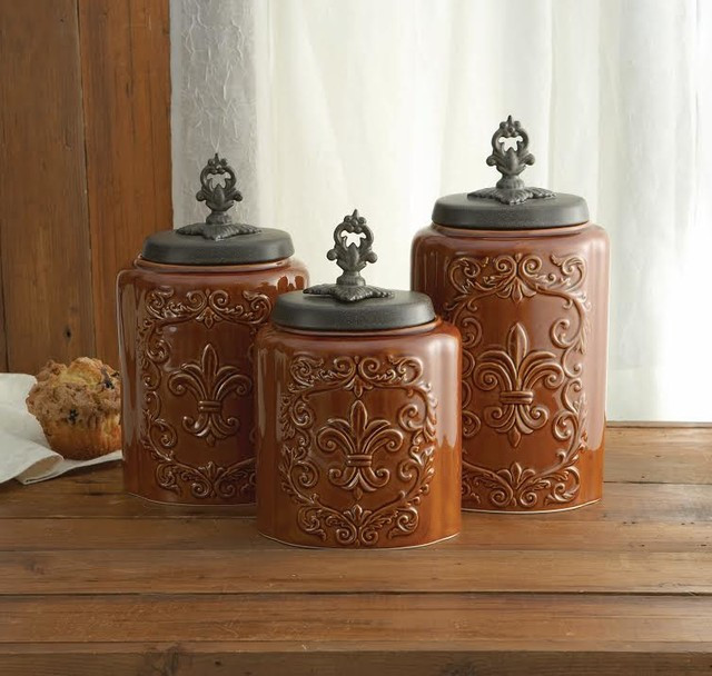 Rustic Kitchen Canisters
 Antique Fleur De Lis Brown Canister Set Rustic Kitchen