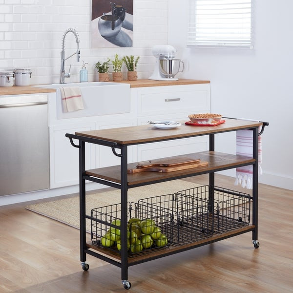 Rustic Kitchen Cart
 Metal Frame Rustic Kitchen Cart with Wood Tabletops and