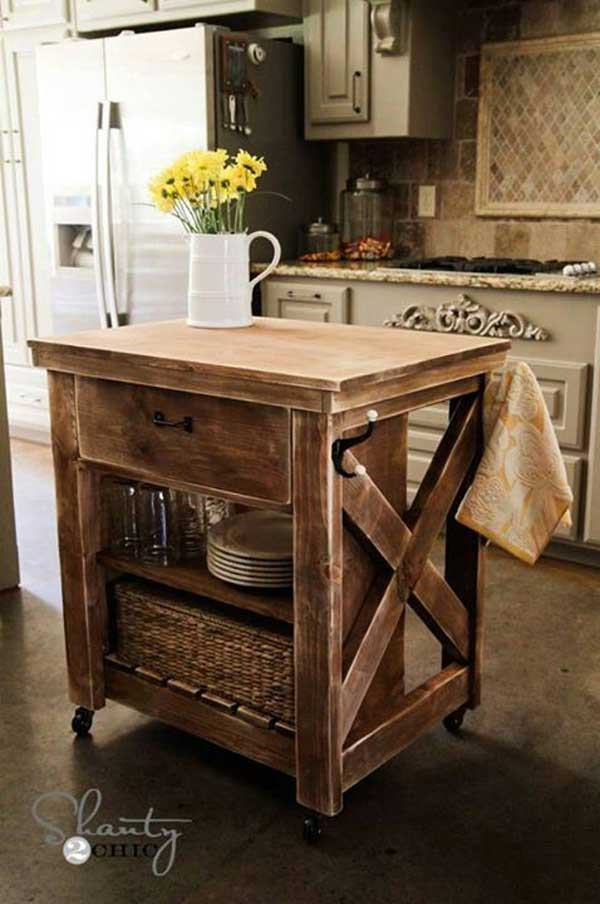 Rustic Kitchen Cart
 32 Simple Rustic Homemade Kitchen Islands Amazing DIY