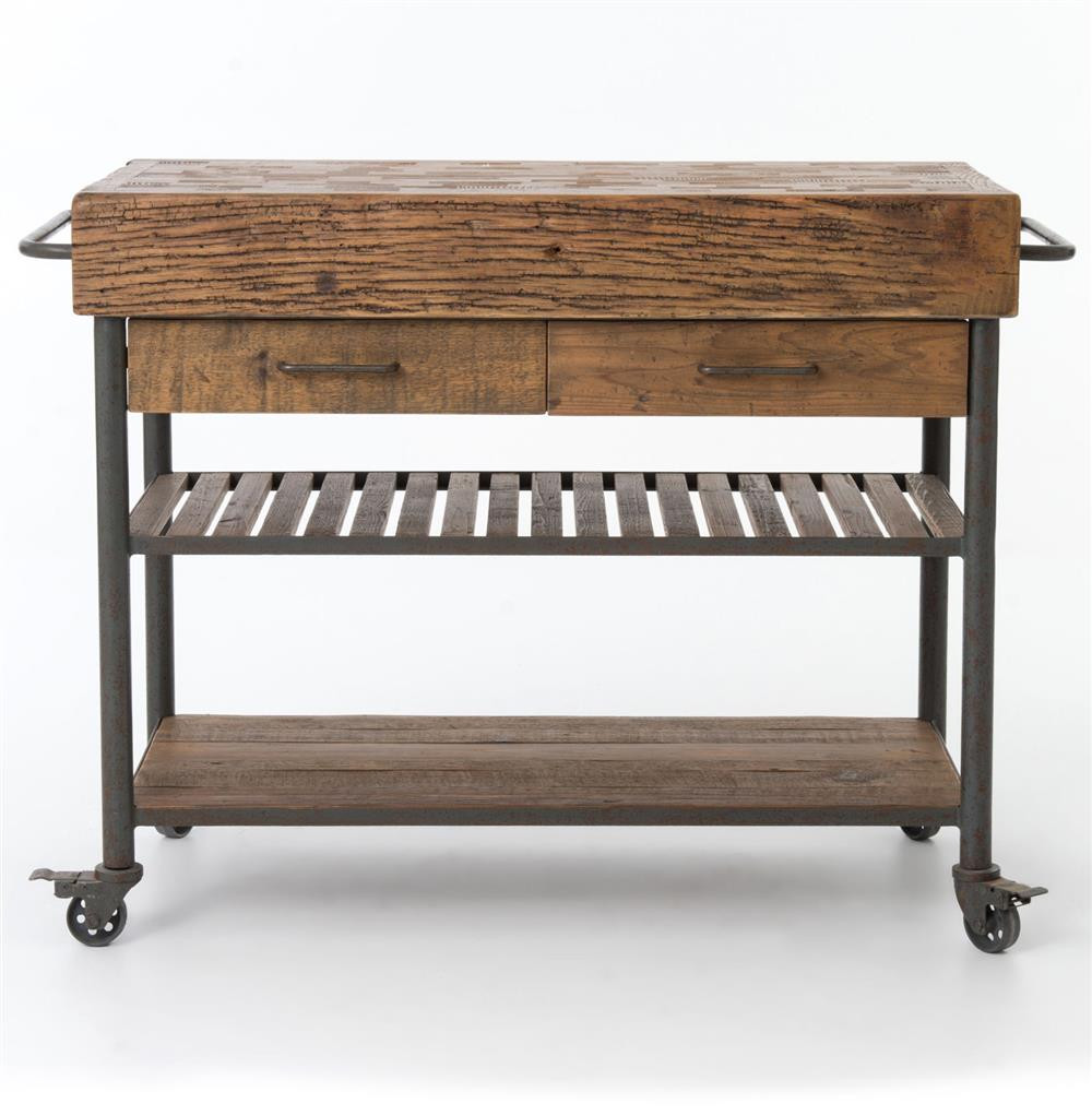 Rustic Kitchen Cart
 Kershaw Rustic Chunky Reclaimed Wood Iron Double Drawer