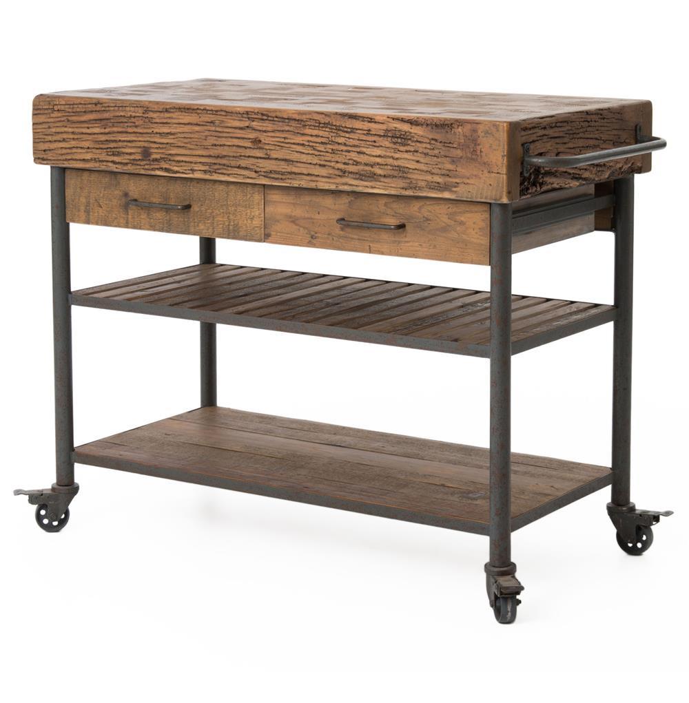 Rustic Kitchen Cart
 Kershaw Rustic Chunky Reclaimed Wood Iron Double Drawer