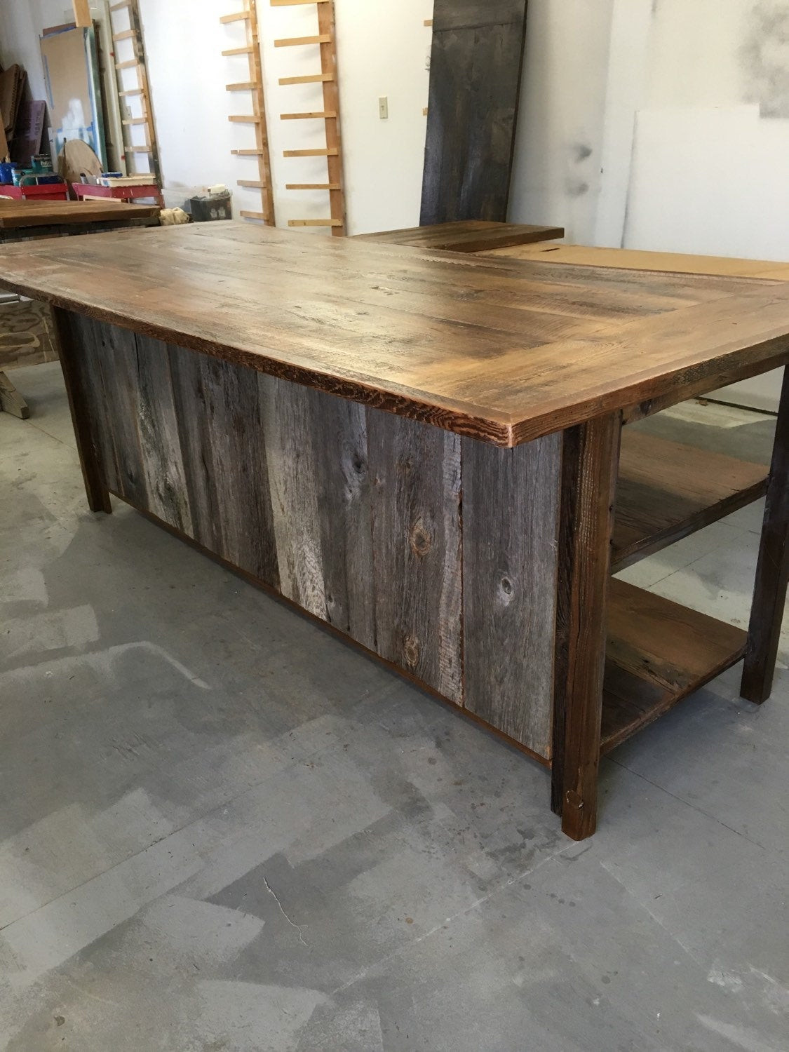 Rustic Wood Kitchen Island
 Kitchen island rustic woodreclaimed wood shelvesbarn siding