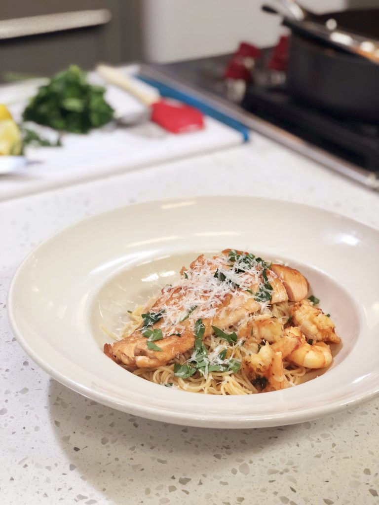 Salmon And Shrimp Pasta
 Angel Hair Pasta with Salmon and Shrimp cooking with